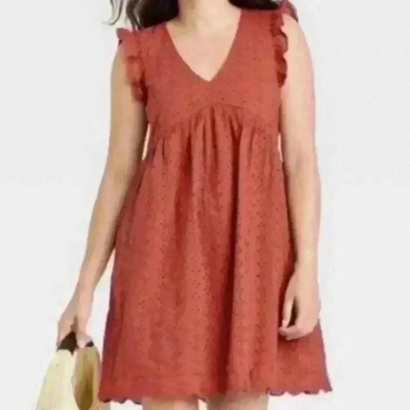 Knox Rose Dresses & Skirts - Knox‎ Rose Dress Womens Sz S Burnt Orange Eyelet Fall Mini Dress